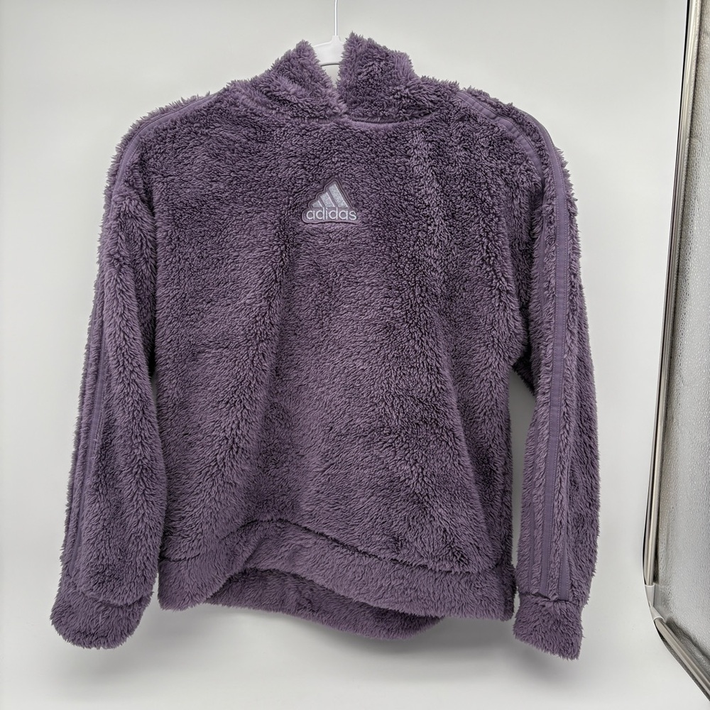 NWT Girls Large Adidas Sherpa Hooded Cozy Purple Fleece Jacket